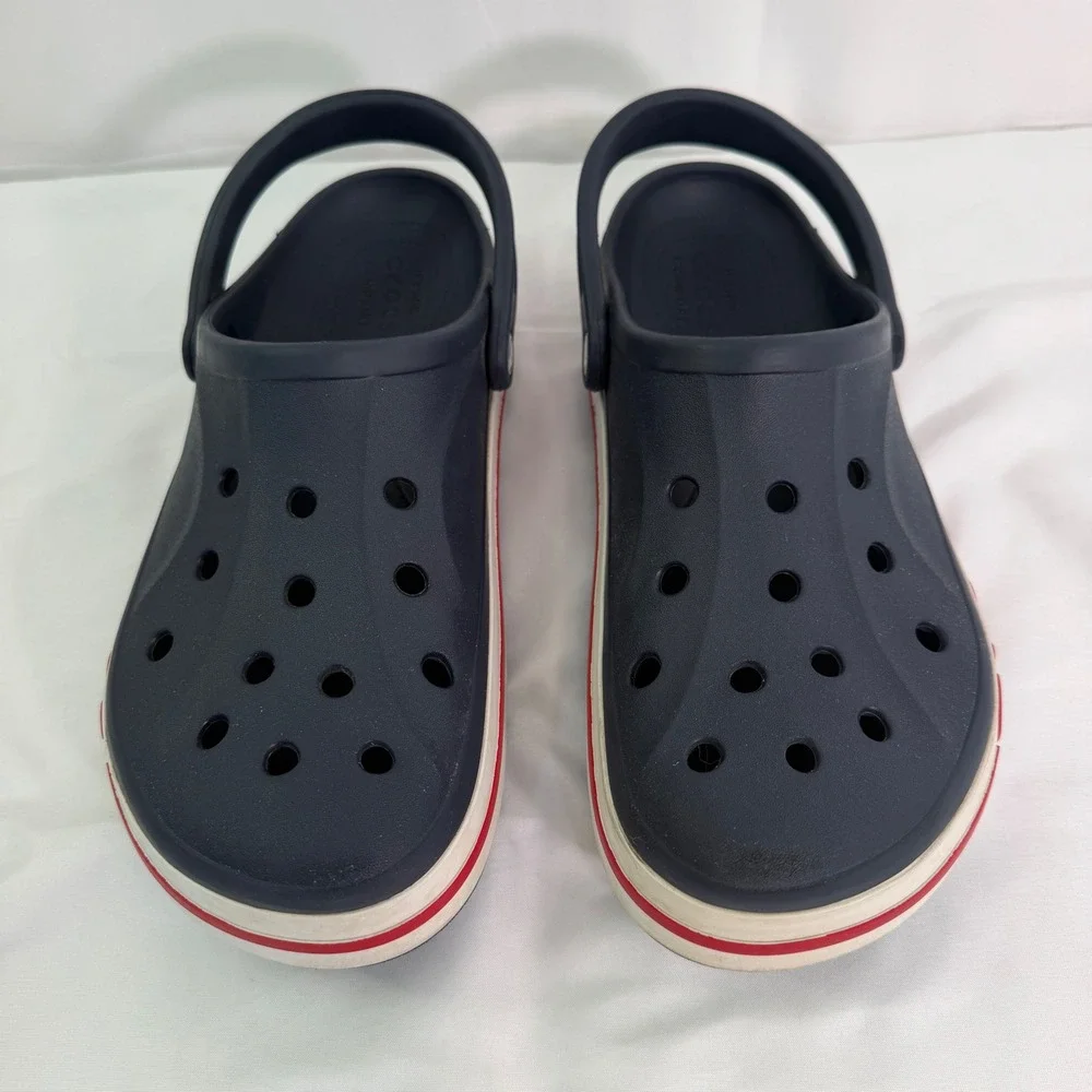 Crocs Bayaband Clog Navy Blue Red White Logo Mens Size 13 Slip On Shoes